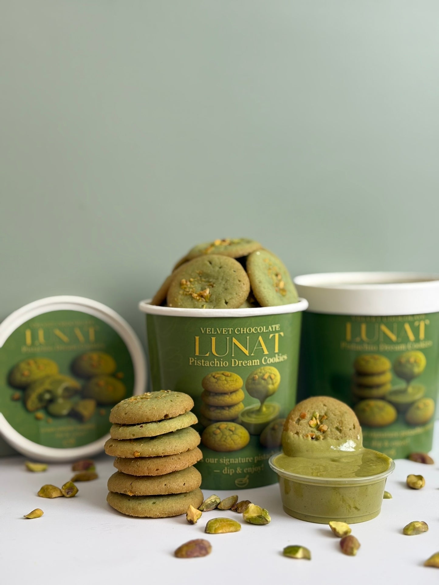 Lunat Cookies – Nut-Shaped Filled Cookies + Pistachio Cream Jar | Velvet Chocolate Gift Box