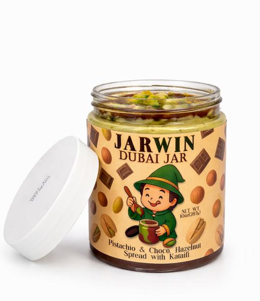 JARWIN Dubai Jar 10oz Pistachio Cream with Kunafa & Chocolate Hazelnut Layers | Handmade Luxury Dessert Jar | Christmas Gift