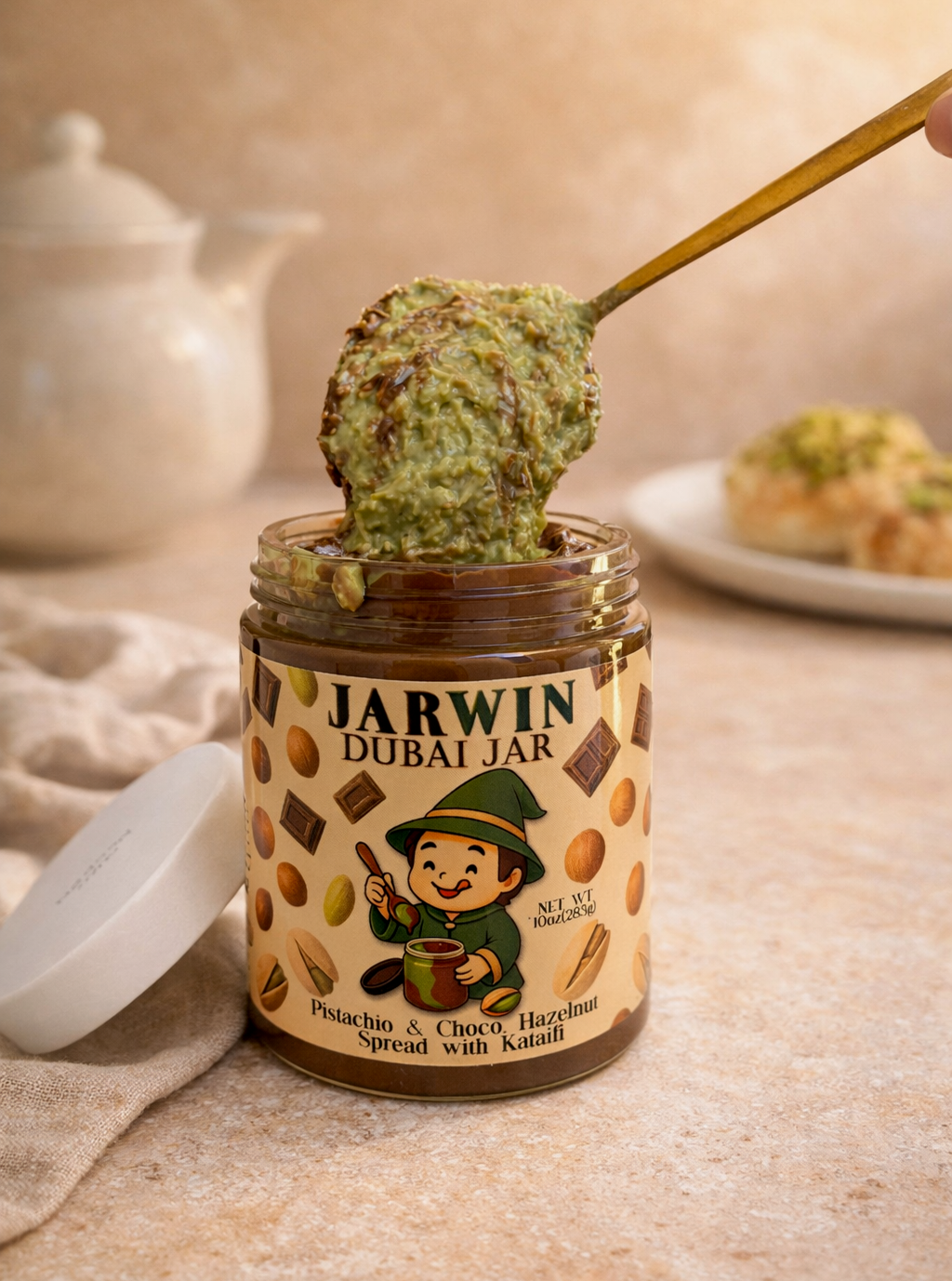 JARWIN Dubai Jar 10oz Pistachio Cream with Kunafa & Chocolate Hazelnut Layers | Handmade Luxury Dessert Jar | Christmas Gift