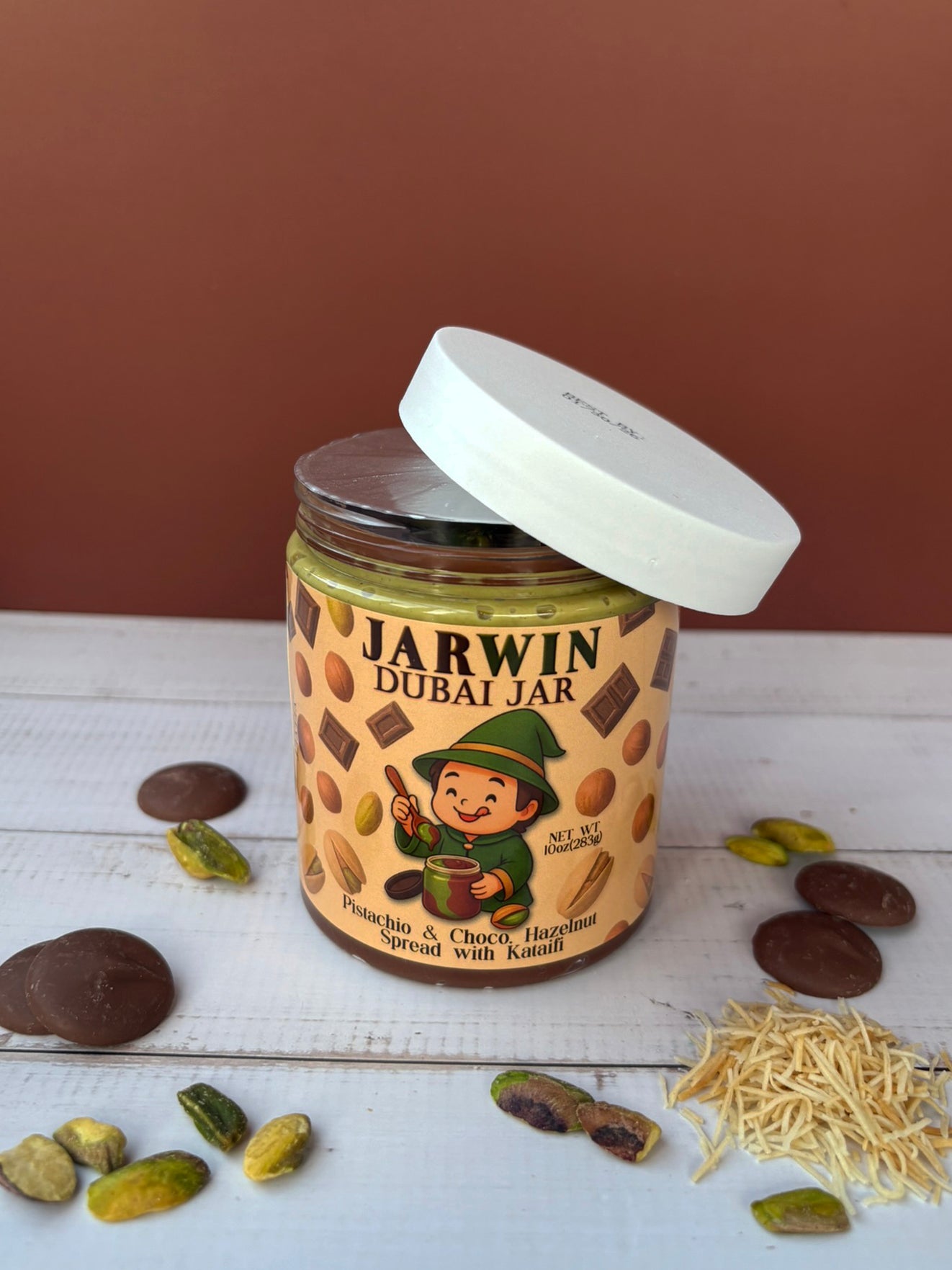 JARWIN Dubai Jar 10oz Pistachio Cream with Kunafa & Chocolate Hazelnut Layers | Handmade Luxury Dessert Jar | Christmas Gift