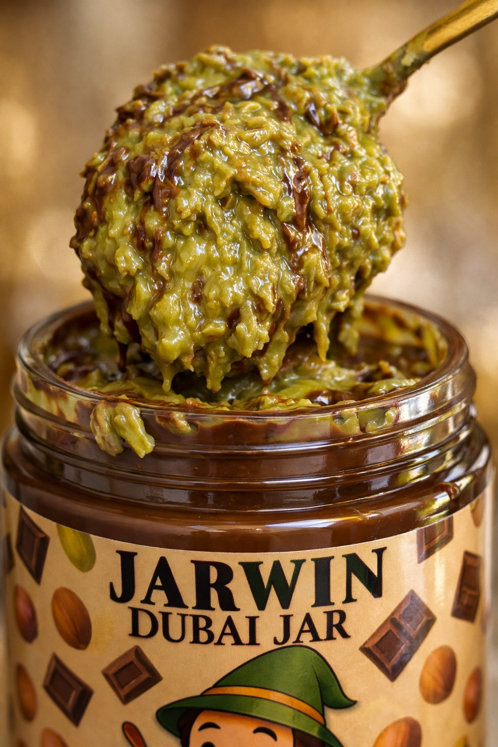 JARWIN Dubai Jar 10oz Pistachio Cream with Kunafa & Chocolate Hazelnut Layers | Handmade Luxury Dessert Jar | Christmas Gift