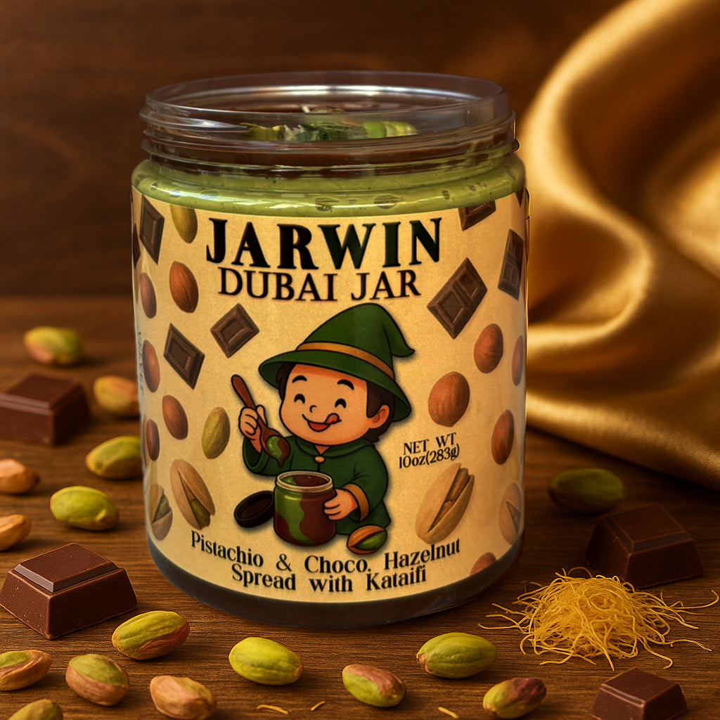 JARWIN Dubai Jar 10oz Pistachio Cream with Kunafa & Chocolate Hazelnut Layers | Handmade Luxury Dessert Jar | Christmas Gift