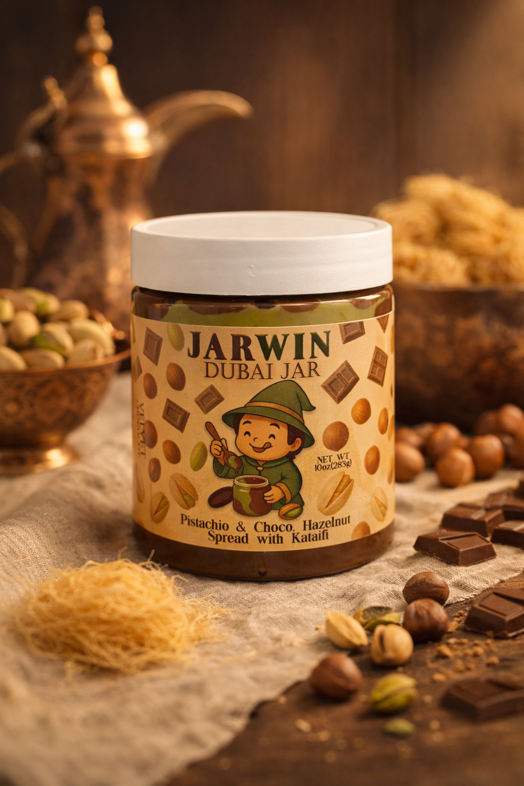 JARWIN Dubai Jar 10oz Pistachio Cream with Kunafa & Chocolate Hazelnut Layers | Handmade Luxury Dessert Jar | Christmas Gift