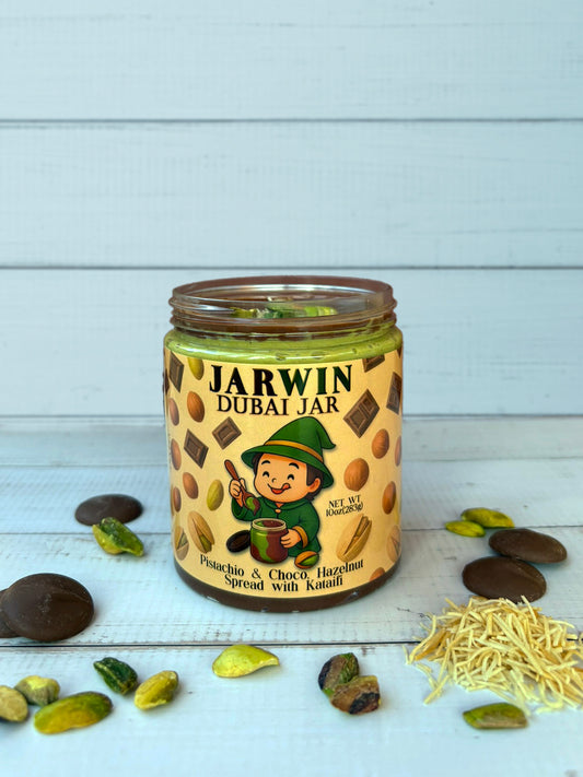 JARWIN Dubai Jar 10oz Pistachio Cream with Kunafa & Chocolate Hazelnut Layers | Handmade Luxury Dessert Jar | Christmas Gift