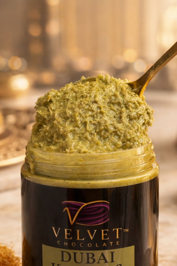 VELVET Dubai Kunafa & Pistachio Paste 10oz | Authentic Middle Eastern Dessert Filling | Natural Sweet Spread for Pastries, Dubai chocolate filling