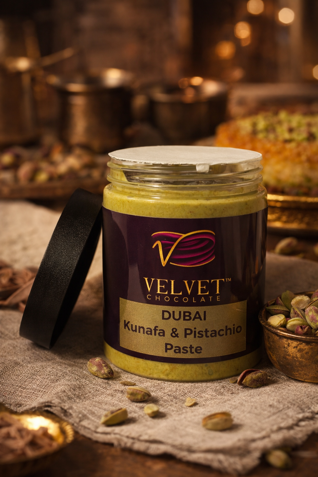 VELVET Dubai Kunafa & Pistachio Paste 10oz | Authentic Middle Eastern Dessert Filling | Natural Sweet Spread for Pastries, Dubai chocolate filling
