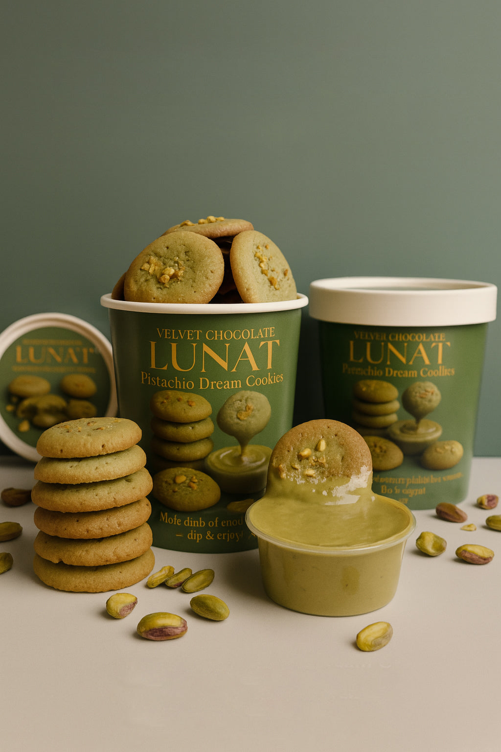 Lunat Cookies – Nut-Shaped Filled Cookies + Pistachio Cream Jar | Velvet Chocolate Gift Box