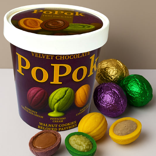 PoPok Handcrafted Walnut-Shaped Cookies | Trio Flavors – Pistachio, Chocolate Hazelnut, Caramel Hazelnut | Gift-Ready | Unique & Addictive