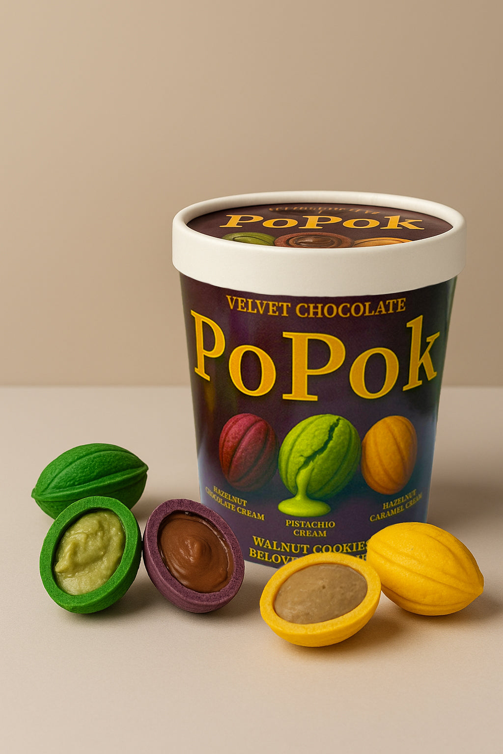 PoPok Handcrafted Walnut-Shaped Cookies | Trio Flavors – Pistachio, Chocolate Hazelnut, Caramel Hazelnut | Gift-Ready | Unique & Addictive